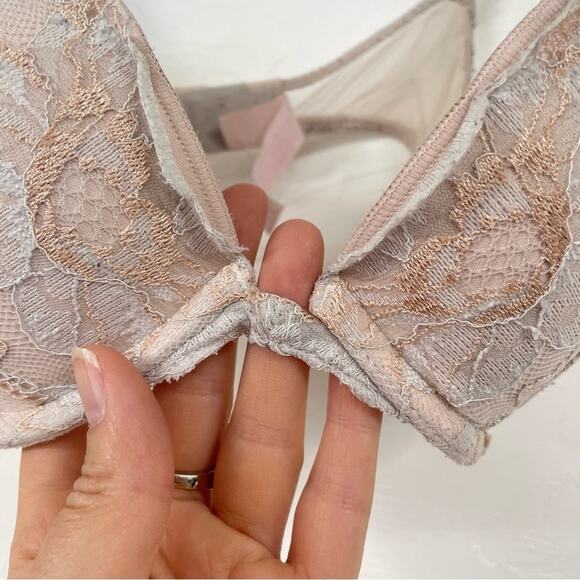Victoria Secret Pink & White Lace Push Up Bra 34B Underwire Adjustable Strap - Picture 3 of 8
